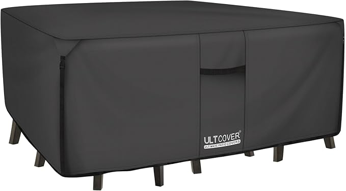 ULTCOVER 600D Tough Canvas Heavy Duty Rectangular Patio Table and Chair Cover - Waterproof Outdoor General Purpose Furniture Covers 76Lx54Wx28H inch, Black