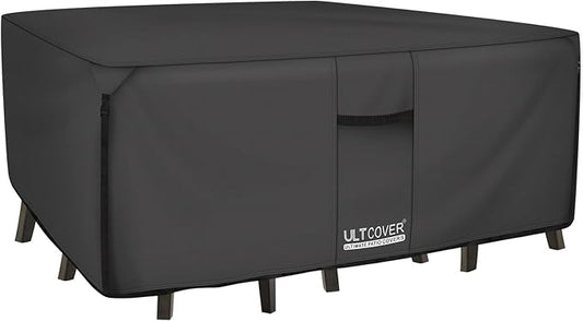 ULTCOVER 600D Tough Canvas Heavy Duty Rectangular Patio Table and Chair Cover - Waterproof Outdoor General Purpose Furniture Covers 64Lx52Wx28H inch, Black