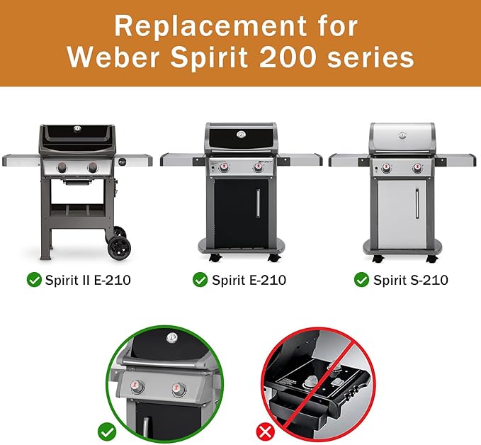 7637 Grill Grates Replacement Parts for Weber Spirit I & Spirit II 200 Series (Front-Mounted Control), Weber Spirit 2 Grill Parts, Cast Iron GS4 Grill Parts, 17.5 x 10.2 Inch, 2-Pack