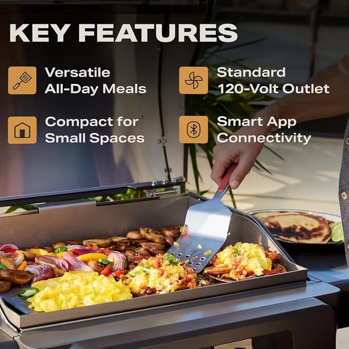 Current Model G Griddle, Smart Electric Outdoor Flat Top BBQ Grill with 200°F to 600°F Range for Searing & Roasting, Digital Precision, Apartment-Friendly & Weather-Resistant, Moon Dust