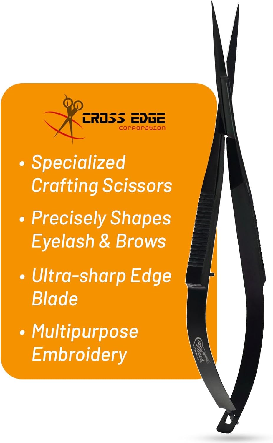 Cross Edge Spring Scissors 5 Inch straight Stainless Steel Precision Eyebrow & Eyelash Shaping & Trimming Scissor, Snips Squeeze, Embroidery, Knitting Micro Tip Craft Scissors (Black)