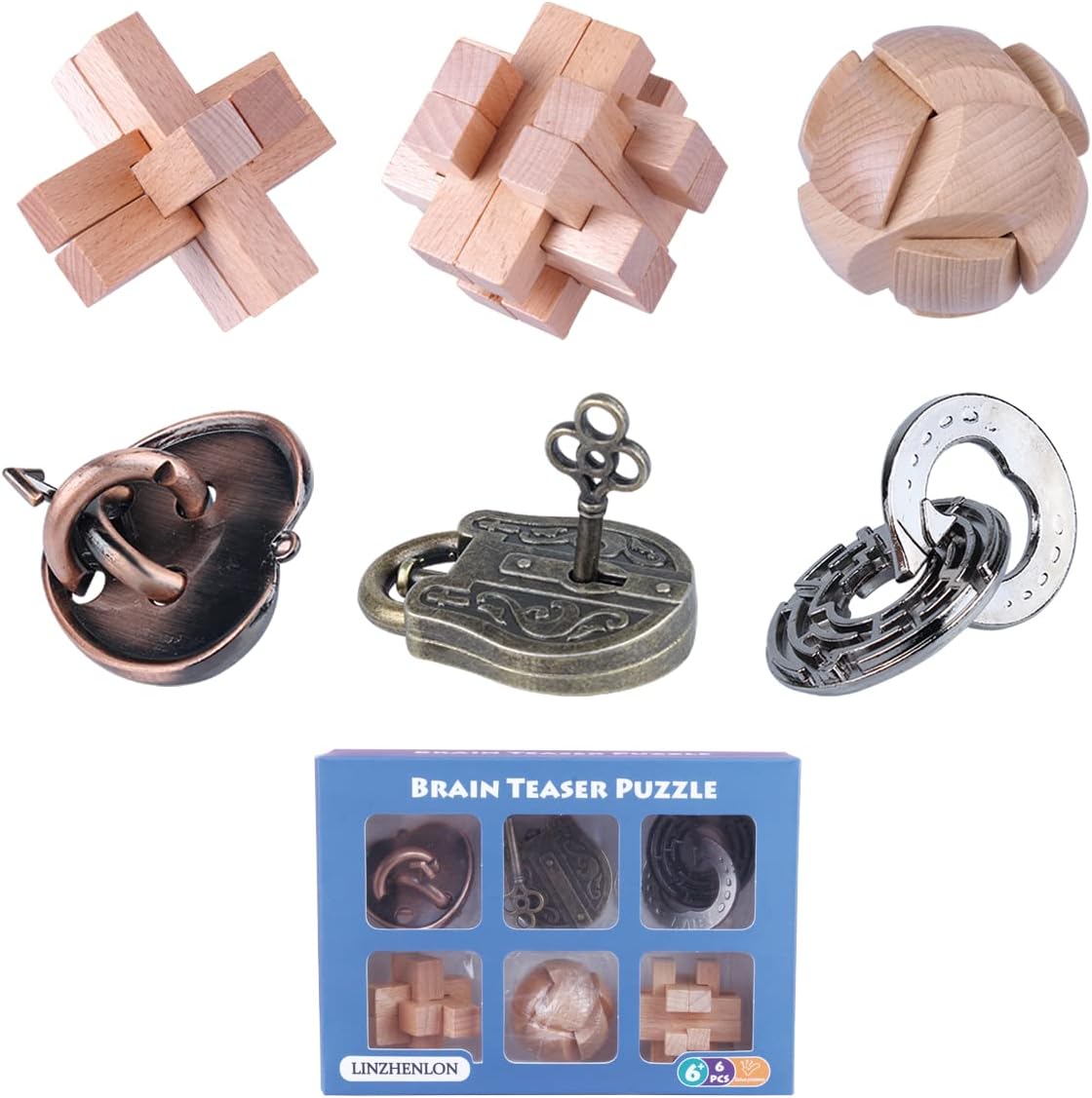 Brain Teaser Puzzle for Adults Puzzles Metal Hole Lock Adult Educational Toy Jigsaw IQ Puzzle（6 Pack） (Silver)