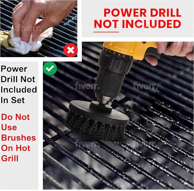 Grill Brush 5 Piece BBQ Cleaning Kit - Nylon Safe Bristle, Wire Free, Safe for All Grates Stainless Steel, Porcelain, Charcoal Smoker Grill Cleaner Scraper, Accessories Outdoor
