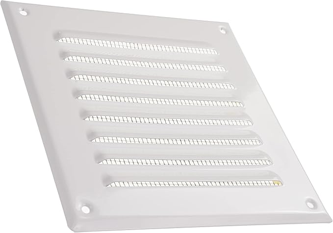Vent Systems 5 x 5 Inch (Inner) White Vent Cover - Square Metal HVAC Return Air Grille with Mesh Screen - Register Wall Vent Duct Grill - Outdoor, Indoor, Crawlspace Exhaust Ventilation