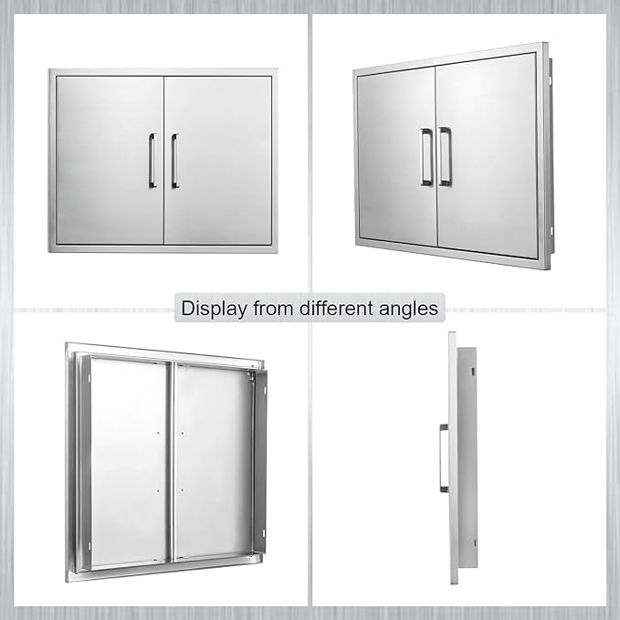 Outdoor Kitchen Door, 28" W21 H Outdoors Access Doors, Stainless Steel BBQ Double Door, Available for Outdoor Kitchen Island