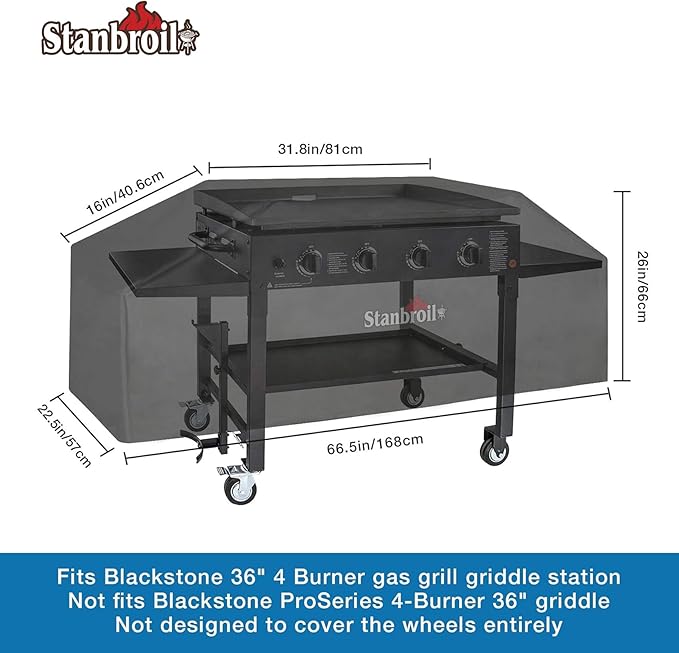 Stanbroil 36 inch Griddle Cover for Blackstone 4 Burner Grills, 600D Heavy Duty Waterproof Canvas Flat Top Gas Grill Cover for Blackstone 36" Griddle Cooking Station