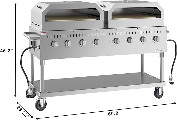 60 in. 8-Burner Commercial Outdoor Propane Gas Grill with Two 30 in. Pizza Ovens in Stainless-Steel, ETL Listed (CGKIT6-P30P30)