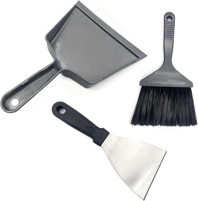 All-in-One Ash Cleanup Kit for Pellet Grills | 3-Piece Set Includes Large Ash Scoop, Soft Bristle Brush & Scraper to Easily Remove Ash & Debris | Simplify Your Grill Maintenance (Grey & Black)