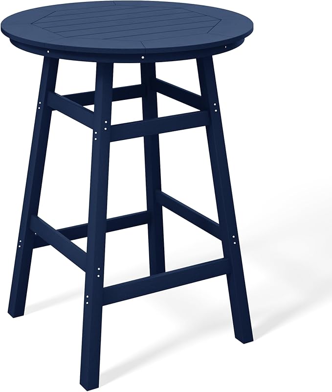 Costaelm Patio Bistro Table, 42" Counter Height Round Patio Cocktail Bar Table with Umbrella Hole, Outdoor Bistro Dining Pub Table for Front Porch Deck Backyard Garden, Navy Blue
