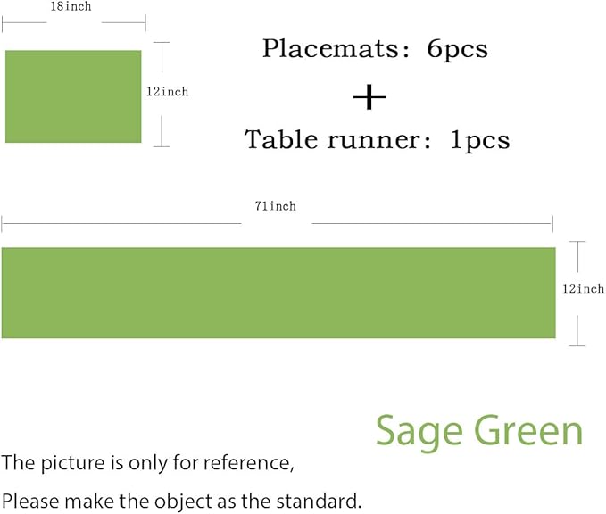 PIGCHCY Elegant Placemats and Table Runner, Washable Durable Plastic, 6pcs Placemats + 1pcs Runner, Sage Green