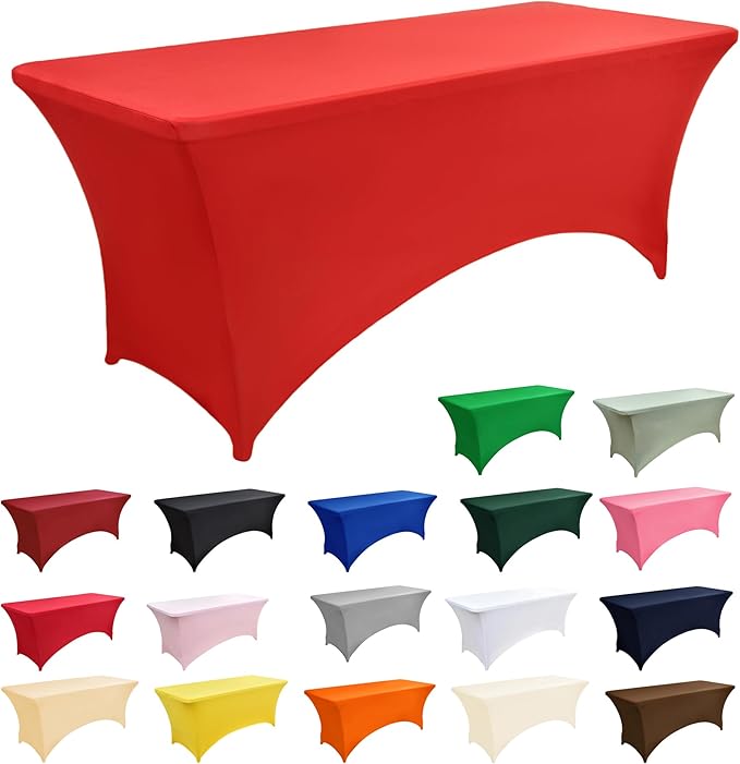 10-Pack 6ft Red Spandex Table Covers for Rectangle Standard Folding Tables - Wrinkle Resistant Stretch Tablecloths - Ultimate Fitted Table Protector for Parties, Banquet, Wedding
