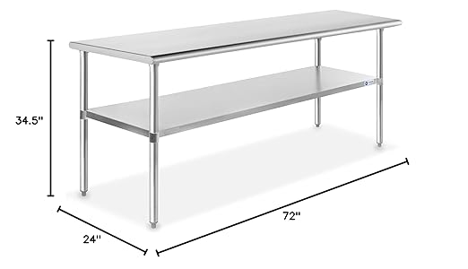 GRIDMANN Stainless Steel Work Table 72 x 24 Inches, NSF Commercial Kitchen Prep Table with Under Shelf for Restaurant and Home
