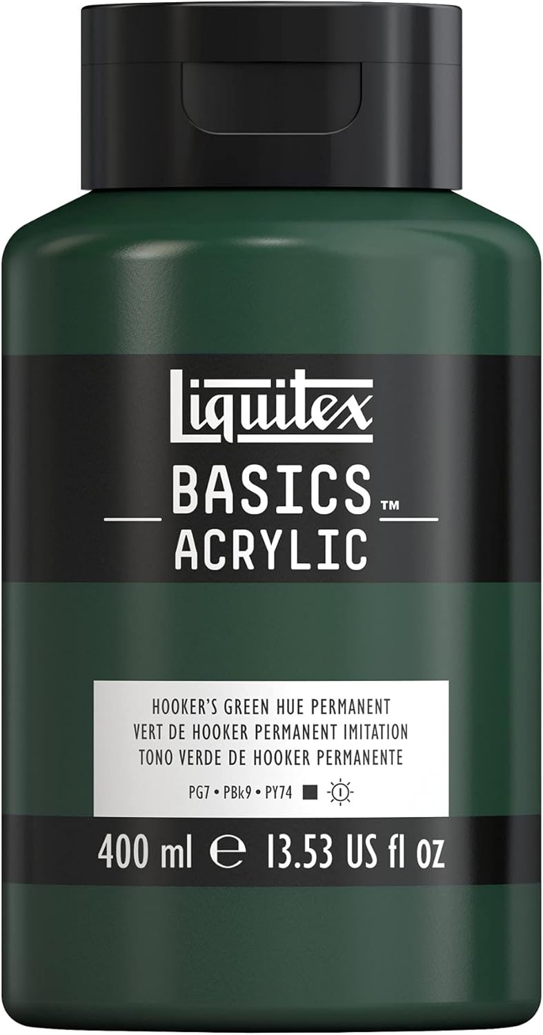 Liquitex BASICS Acrylic Paint, 400ml (13.5-oz) Bottle, Hooker’s Green Hue Permanent