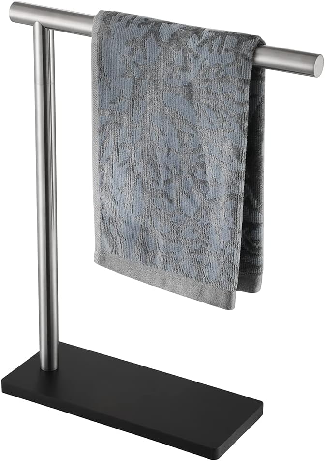 JQK Hand Towel Holder Stand Brushed, Modern Tree Rack Free Standing for Countertop with 12 Inch Bar, 304 Stainless Steel Thicken 0.8mm, HTT170-BN