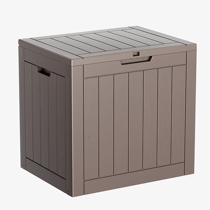 DRATO 35 Gallon Deck Boxes Resin Outdoor Storage Box UV Resistant Outside Deck Box with Lockable Lid for Patio Furniture（Grey，35 Gallon）