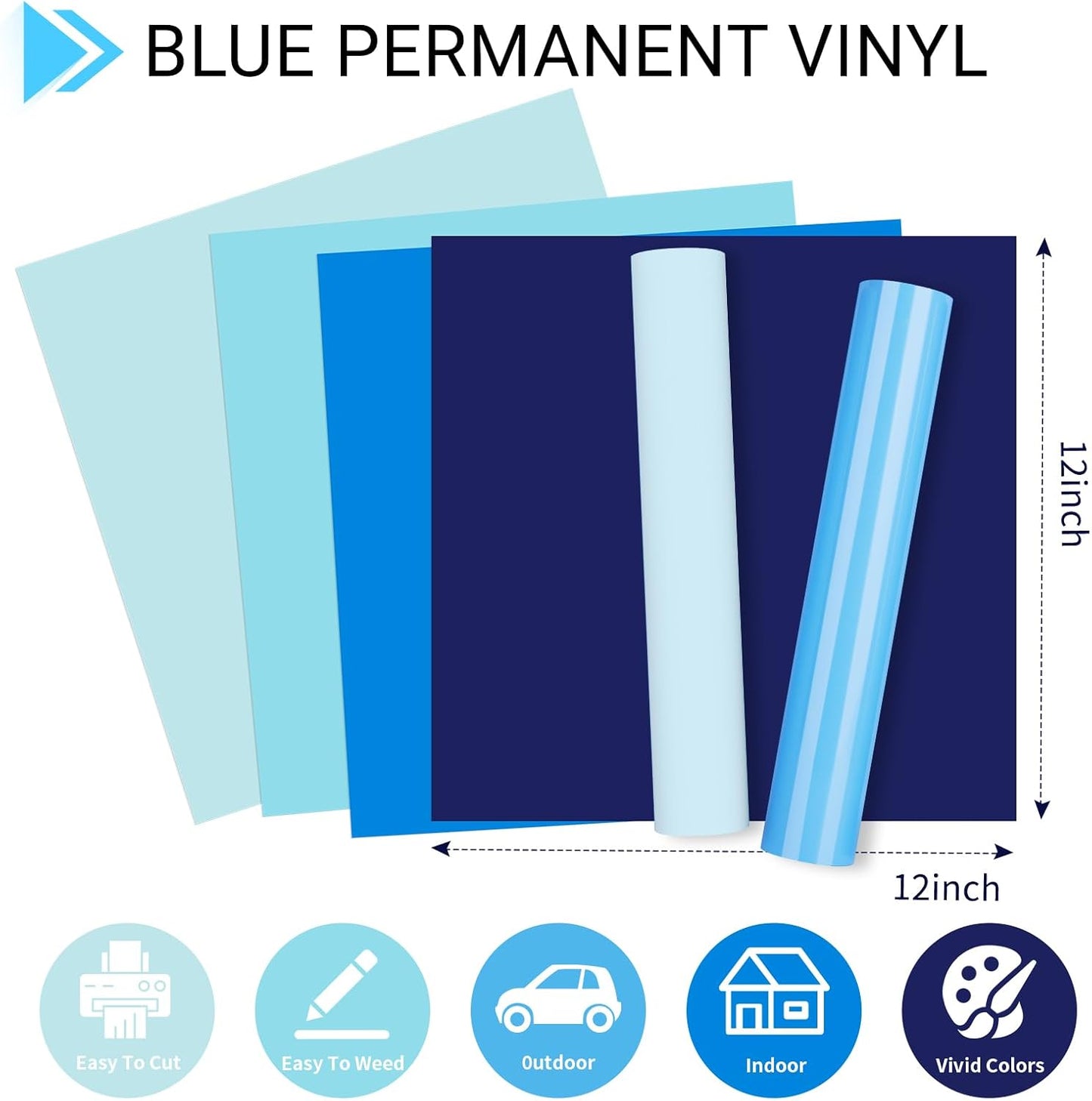 GIRAFVINYL Blue Vinyl, Navy Light Blue Permanent Vinyl - 12”x12” 7 Pack Viyln heets for Decal, Signs, Tumblers, Easy to Cut & Water-Proof