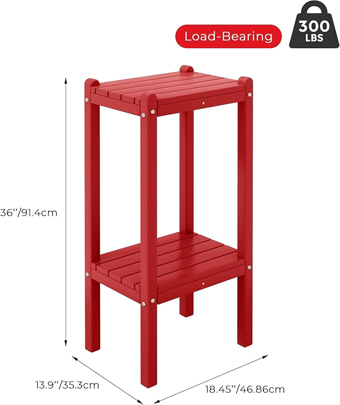 Costaelm Paradise 36"" Outdoor Adirondack HDPE 2-Tier Patio Side Table, Red, COS02990
