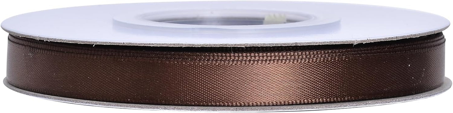 YAMA Brown Double Faced Satin Ribbon 3/8 Inch 25 Yards Thin Brown Fabric Ribbons for Gift Wrapping Crafts Hair Bows Wedding Party Decoration