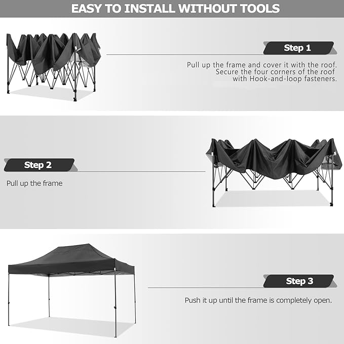 COBIZI 10x15 Pop up Canopy Tent 10x15 Canopy with 4 Sidewalls Waterproof Heavy Duty Commercial Tent for Parties Outdoor Garden Gazebo, Carry Bag(10x15ft, Black)