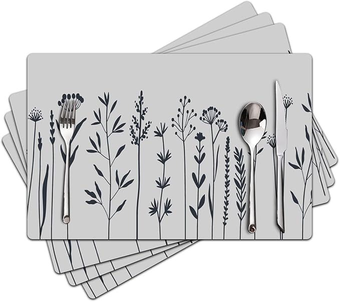 Flower Placemats Set of 4 - Spring Floral Faux Leather Heat Resistant Placemats for Dinner Table, Non-Slip Waterproof Oil-Proof Washable Reusable Placemat for Indoor Outdoor Kitchen, 15.75In*11.81In