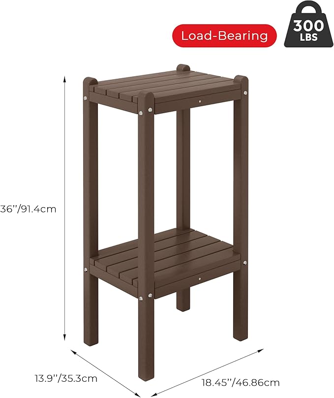 Costaelm Outdoor Side Table, 2-Tier Small Patio Coffee Tables for Outside, Outdoor End Tables for Patio, Adirondack Side Table for Outside, Outside Table for Pool, Porch, Garden, Dark Brown
