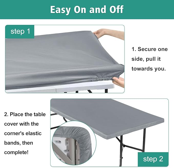LUSHVIDA 2 Packs Vinyl Card Tablecloth with Flannel Backing 48x48 inch - Waterproof Plastic Picnic Table Cover for Square Folding Table Cloth with Elastic Corners, Light Gray