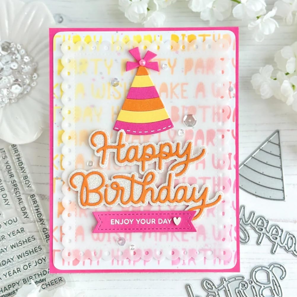 Metal Cutting Dies DIY Embossing Stencil Template Scrapbooking Card Making Mold Photo Album Arts Crafts Tools (Happy Birthday- 9.5x5.9cm)