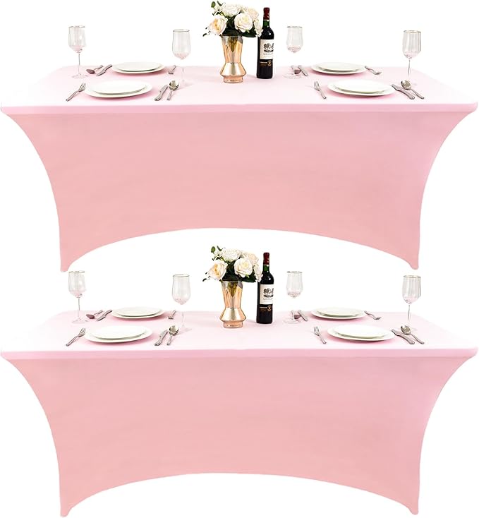 2-Pack 6ft Spandex Table Covers for Rectangle Standard Folding Tables - Wrinkle Resistant Stretch Tablecloths - Ultimate Fitted Table Protector for Parties, Trade Shows, Banquet