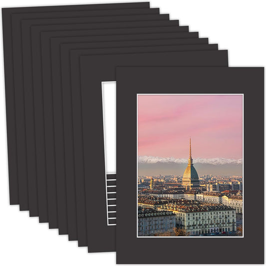 MBC Mat Board Center, 10 Pack 12x16 for 9x12 Black Picture Mats Frame Mattes, Bevel Cut, Acid Free, 4-ply Thickness