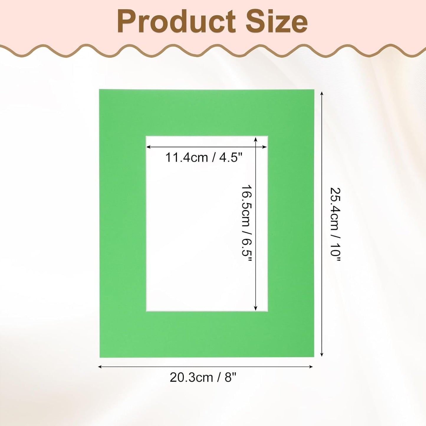 Picture Mats, 8 x 10 for 5 x 7 Pictures Acid Free White Core Bevel Cut Frame Mattes for Display Art Measuring, Green