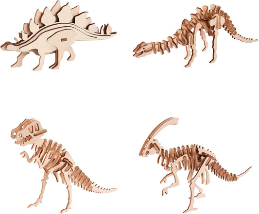 Wooden Dinosaur Puzzles for Ages 8+, 4 Pack 3D Wooden Puzzles, STEM Kits for Kids & Adults, Wood Crafts Model Kits, STEM Toys, DIY Art Projects, Educational Gifts Toys, Party Favors - Jurassic Frens
