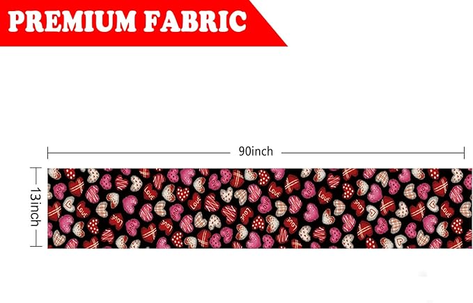 Valentines Day Decorations Table Runner Love Hearts Black Kitchen Dining Table Decor Holiday Anniversary Indoor Outdoor Party Suppies 90×13 Inch