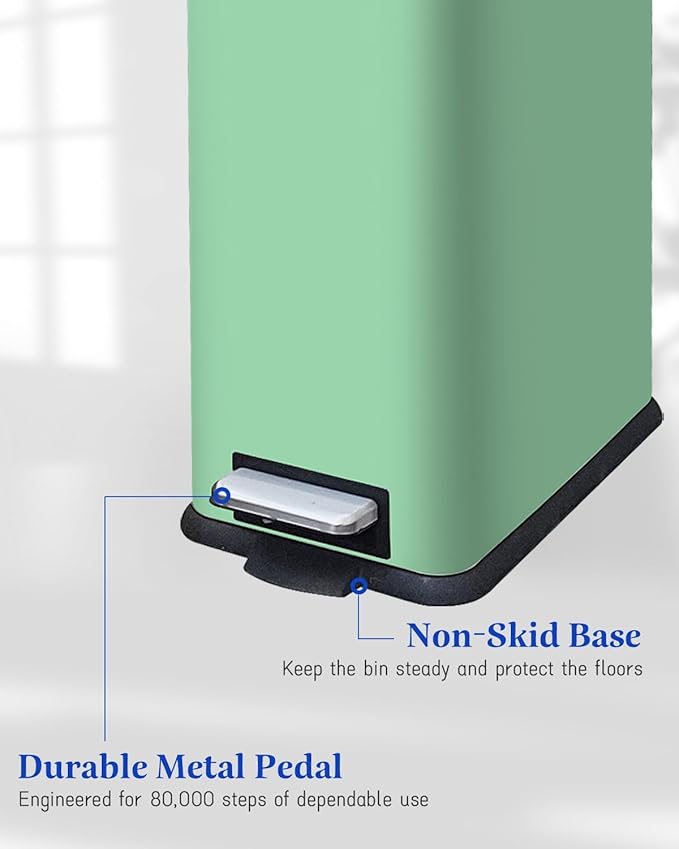 Bathroom Trash Can, 1.3 Gallon Small Trash Can with lid, Stainless Steel Garbage Can Soft Close Lid, Removable Liner Bucket, Step Pedal Waste Bin for Bathroom, Office, RV, Bedroom, Green