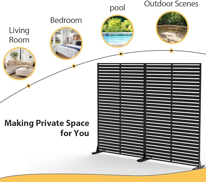 Privacy Fence Screen with Stand 6 Panel 72" H×47" W HDPE Decorative Panels with Steel Poles and Stand, Air Conditioner Fence Panels, Privacy Screen for Outdoor Backyard, Balcony, Pool