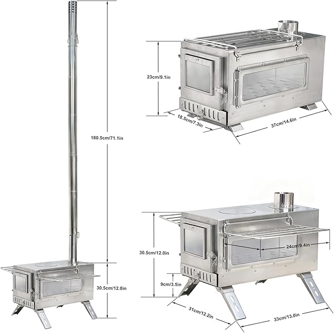 unho Outdoor Wood Burning Stove for Camping, Stainless Steel Chimney Pipe, Outdoor Heating & Cooking Hot Tent Stove