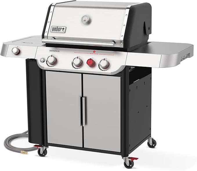 Weber Genesis S-335 Natural Gas Grill for Outdoor Cooking, 3 Burners and 1 Side Burner, Stainless Steel
