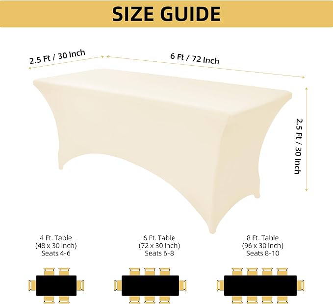 10-Pack 6ft Spandex Table Covers for Rectangle Standard Folding Tables - Wrinkle Resistant Stretch Tablecloths - Ultimate Fitted Table Protector for Parties, Banquet, Wedding