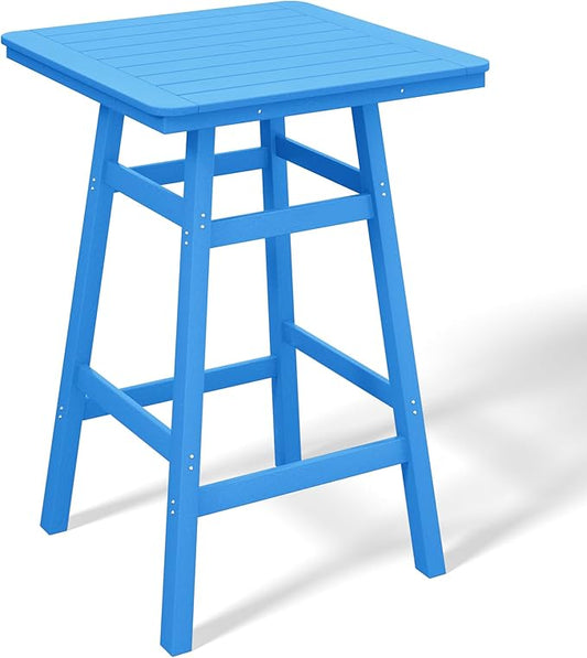 Costaelm Outdoor Bar Table, 42" Counter Height Square Patio Cocktail Bar Table with Umbrella Hole, Patio Bistro Dining Pub Table for Front Porch Deck Backyard Garden, Pacific Blue