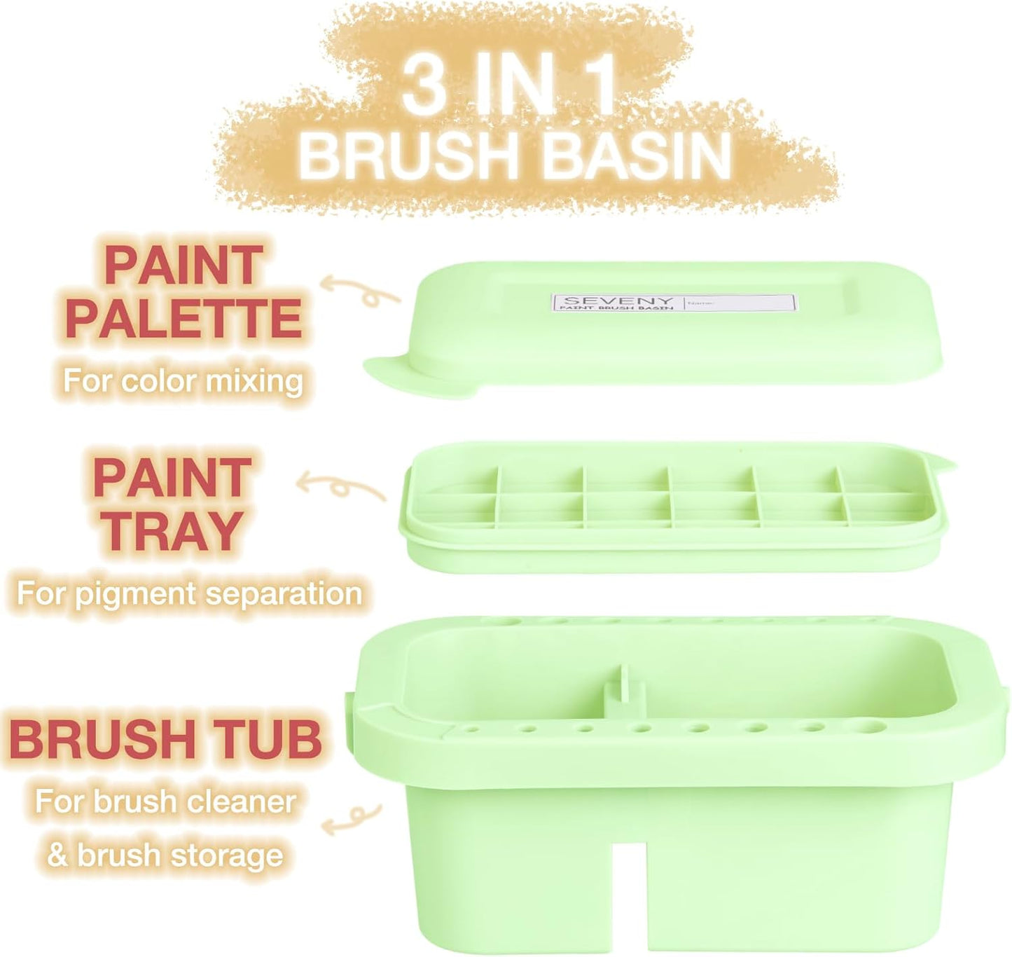 SEVENY Paint Brush Washer, Artist Basin with Lid & Sponges, Oil Painting Studio Organizer for Acrylic, Watercolor, and Water-Based Paints(Green)