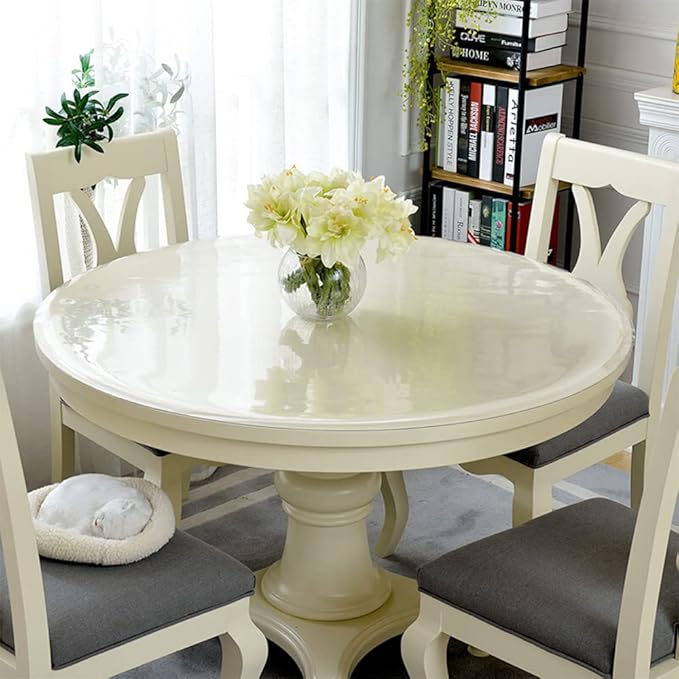 RostiKong 28 Inch Round Table Cover - Heavy Duty Thick PVC Table Top Protector for Dining Room & Patio