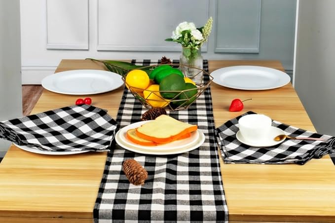 8 Pack Buffalo Check Table Runners Plaid Table Runner for Christmas Dinner, Lumberjack Party, Outdoor or Indoor Gatherings Table Home Decorations (Black & White, 72 inches)