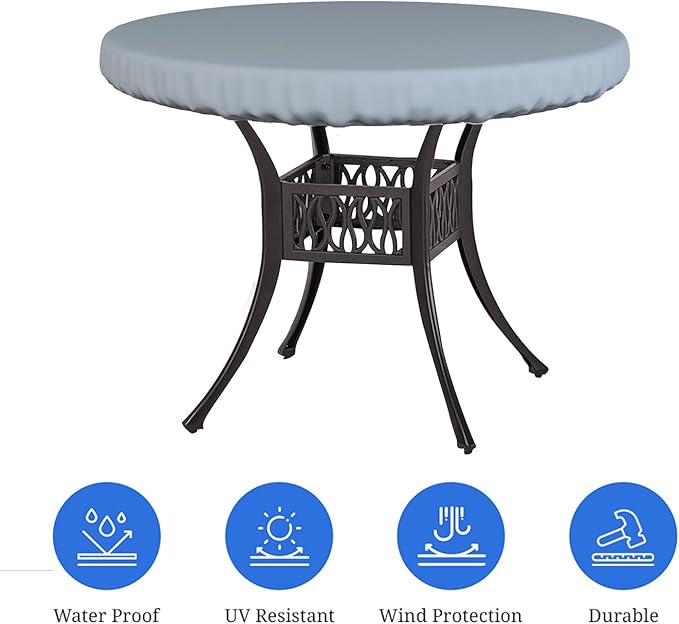 Covers & All Round Table Top Cover, 18 Oz Heavy Duty Waterproof UV & Weather Resistant Patio Table Cover, Outdoor Table Cover for Patio Outdoor Furniture & Coffee Table (60" Dia x 4” H Inches, Grey)
