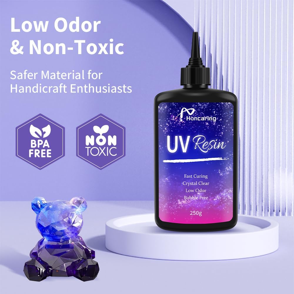 UV Resin 500g, Clear Beginner-Friendly Kit with Silicone Tools, Upgraded Formula & Crystal Clear for Jewlery Making, Craft, 250g*2 Resin UV Kit for Earring, Pendant, DIY