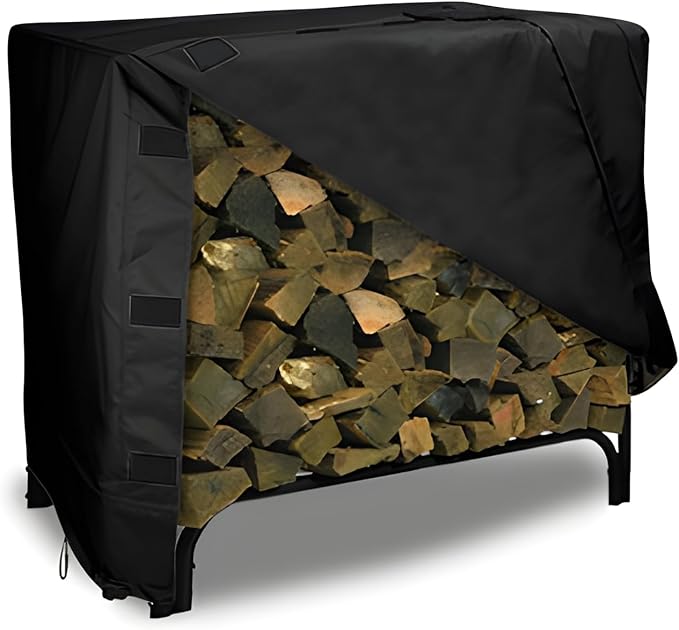Eevelle Patio Log Rack Cover Made with Marinex Marine Grade Fabric - Waterproof - Durable Firewood Storage Large Log Rack Covers - Weather Protection - (42" H x 96" L x 24" D, Black)