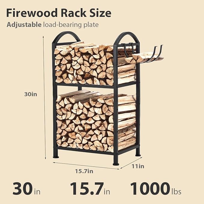 Firewood Rack Outdoor and Indoor, Fire wood Storage Racks with Wood Hooks, 15.7" Racks Outdoor for Fire wood, Adjustable Log Racks For Firewood, Heavy Duty Logs Holder Woods Storage