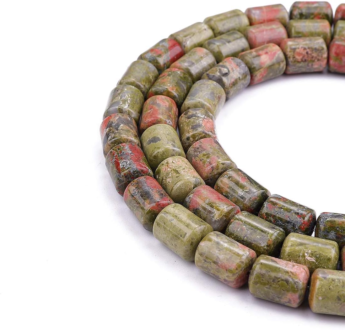 Natural Unakite Cylinder Stone Loose Semi Gemstone Beads for Jewelry Making 10mmx14mm 38cm