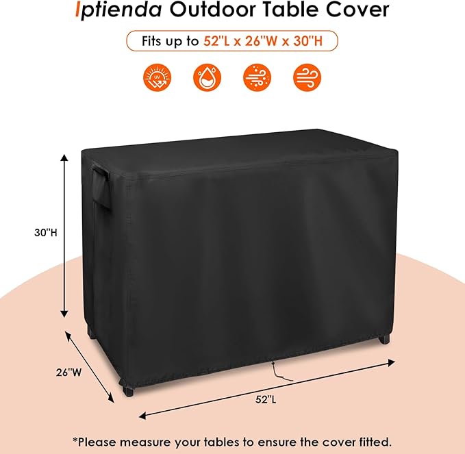 Outdoor Table Cover for Patio Furniture, 52inch Prep Table Cover Waterproof for Patio Bar,Grill Cart,Kitchen Island Tables-52"L x 26"W x 30"H
