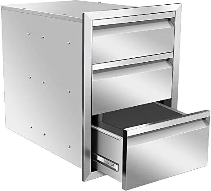 Flush Mount Stainless Steel Double Drawers with Recessed Handles for Outdoor Kitchens Or BBQ Island,-16W X 21H X 23D Inch