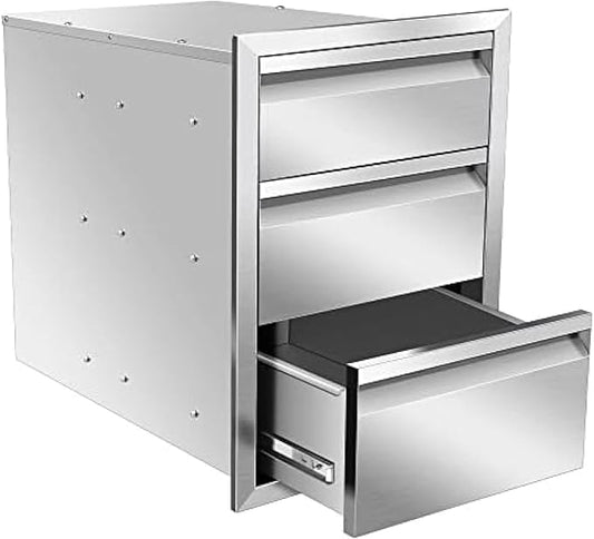 Flush Mount Stainless Steel Double Drawers with Recessed Handles for Outdoor Kitchens Or BBQ Island,-16W X 21H X 23D Inch