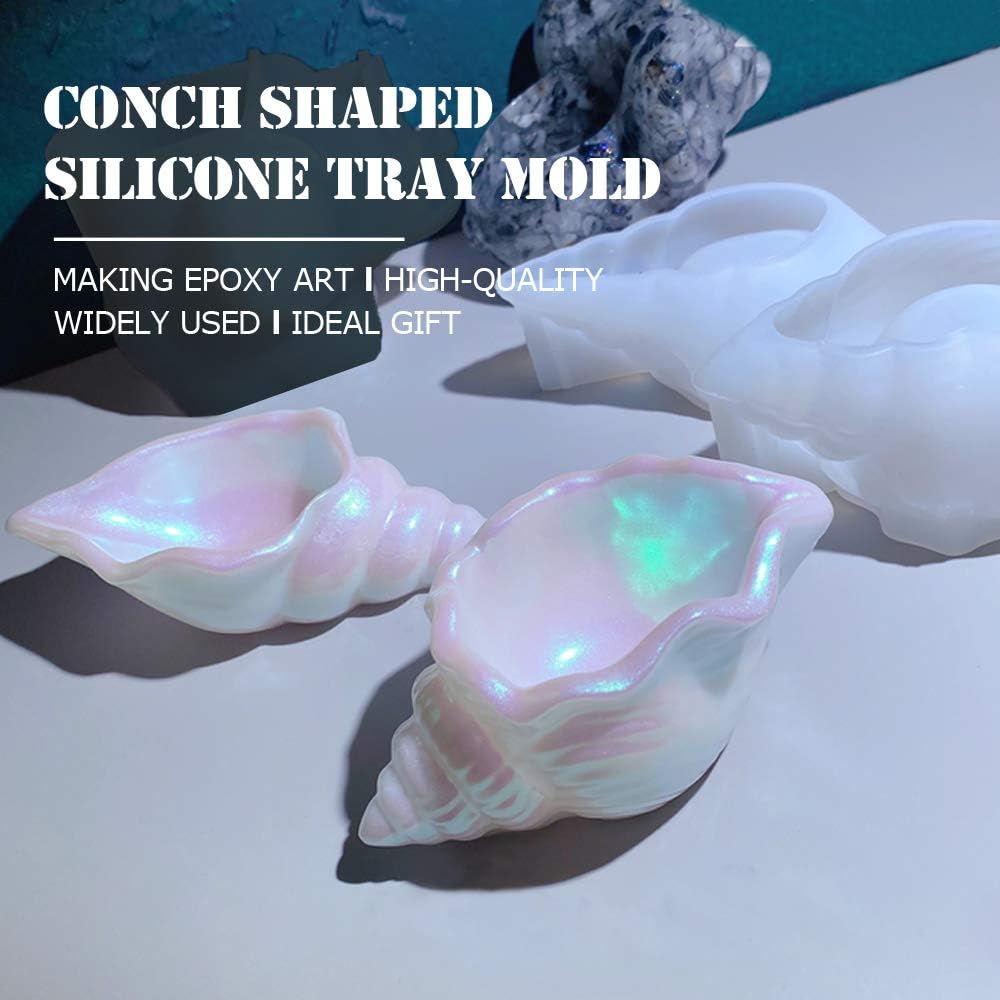 2PCS Silicone Conch Shaped Tray Mold Creative Sea Snail Epoxy Resin Casting Mold for Making Jewelry Tray Dishes Storage Home Decor Resin Crafts Art Supplies Ideal Gift